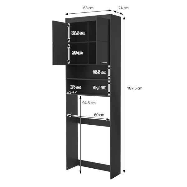 ECD Germany Waschmaschinenschrank mit 2 Türen und 2 offenen Fächern, 187,5 x 63 cm, Dunkelgrau, Badezimmerschrank für Waschmaschine/Trockner, Hochschrank Badschrank Badregal Waschmaschinenüberbau