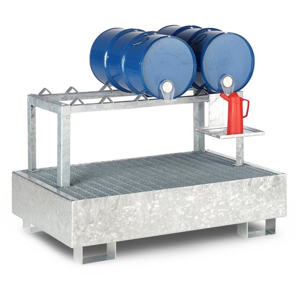 R+R Industrietechnik Auffangwanne aus Stahl für 2x 200 Liter Fass mit Gitterrost RAL 5010 enzianblau