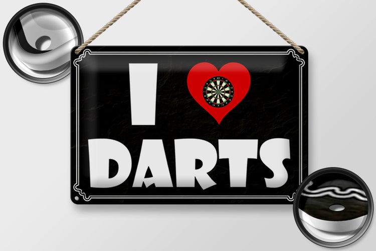 Blechschild Spruch 30x20cm i Love Darts Wanddeko