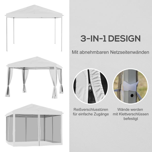 Outsunny Pavillon ca.3x3m, wasserabweisend Stabil Winterfest Pop-up Faltpavillon mit UV Schutz, Faltbar Partyzelt Gartenzelt mit 4 Seitenteilen, Tasche Gartenpavillon für Camping Garten, Cremeweiß