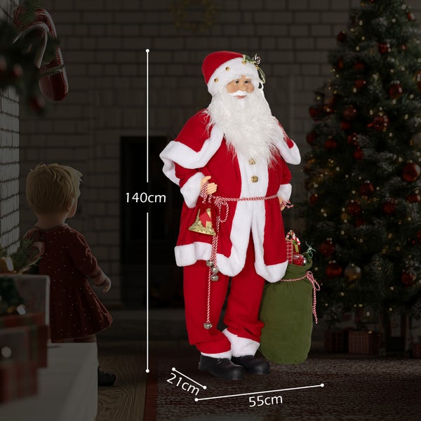 HOMCOM Weihnachtsmann 1,4 m stehende Weihnachtsmann mit Geschenk- und Weihnachtsglocken, Klassische Weihnachtsbaumdekoration mit Soundfunktion, Indoor, Rot