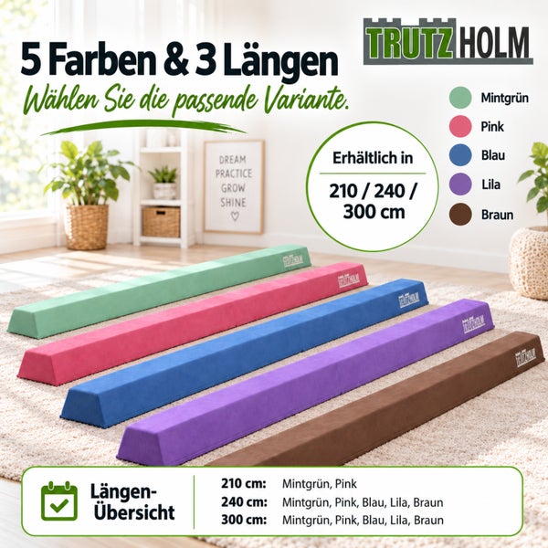 Trutzholm Gymnastikbalken in 5 Farben und 3 Längen von 210, 240 bis 300 Zentimeter für das Training zu Hause.