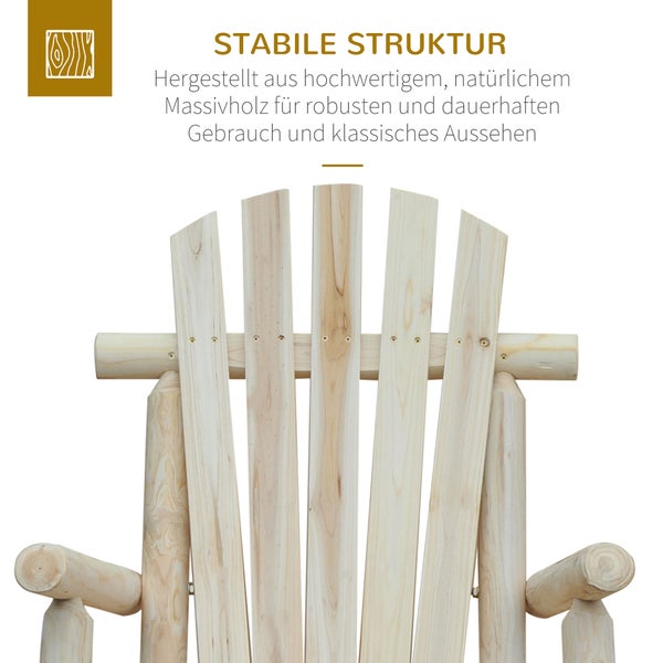 Outsunny Schaukelstuhl aus Holz Schaukelsessel mit hoher Rückenlehne wetterfest Gartenstuhl bis 113kg belastbar Relaxstuhl für Wohnzimmer Garten, Rasen, Balkon Natur