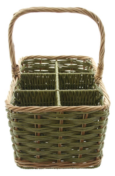 FRANK FLECHTWAREN | Flaschenkorb Washed Green, für 6 Flaschen, WEIDE, 36 x 27 x 21 cm, GH 40 cm, ohne Inhalt