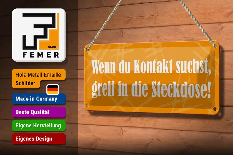 Blechschild Spruch 27x10cm Wenn Du Kontakt suchst Steckdose Dekoration