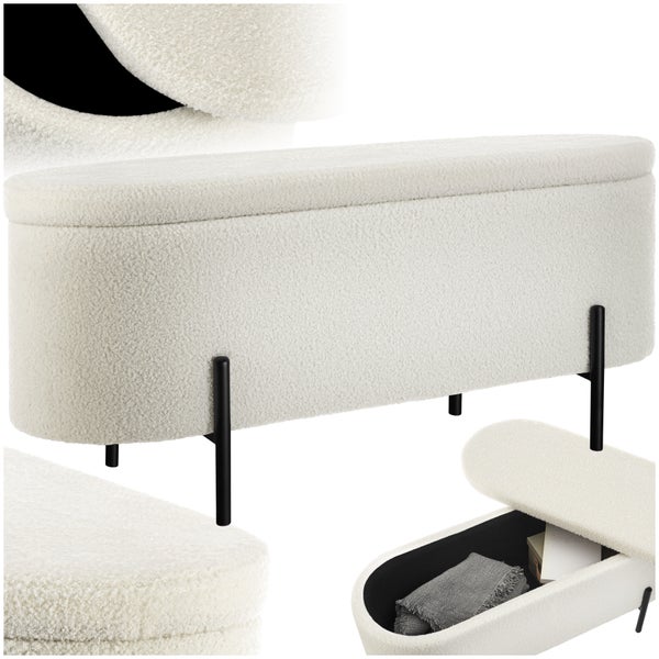Sitzbank tectake Lanja 97 x 36 x 42 cm mit Bouclé-Stoff Bouclé creme-weiß