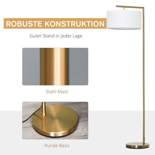 HOMCOM Stehlampe, 47 x 37 x 153 cm, Leinen, Gold+Weiß