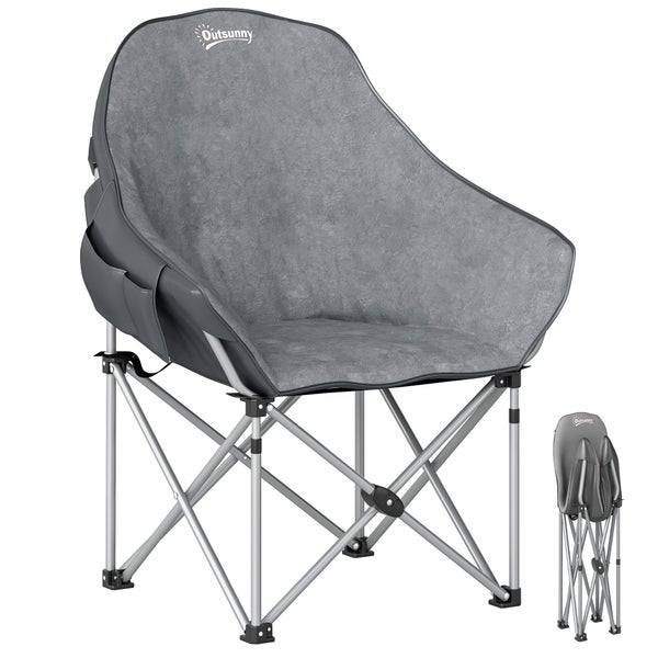 Outsunny Faltstuhl faltbar Campingstuhl mit Seitentasche Tragetasche gepolstert Outdoor Klappstuhl bis 120kg belastbar robust leicht Angelstuhl Gartenstuhl für Garten Camping Strand
