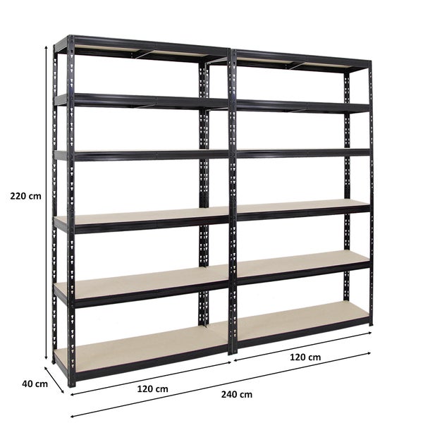 PROREGAL Mega Deal 2x Schwerlastregal Giant Tiger XL HxBxT 220 x 120 x 40 cm Fachlast 265 kg 6-Ebenen Schwarz