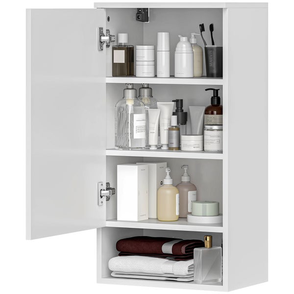 HOMCOM Hängeschrank Wandschrank mit Türen, Badezimmerschrank, Küchenschrank mit verstellbaren Ablagen, offenem Fach, Medizinschrank Wandmontage Weiß 40 x 27 x 77 cm
