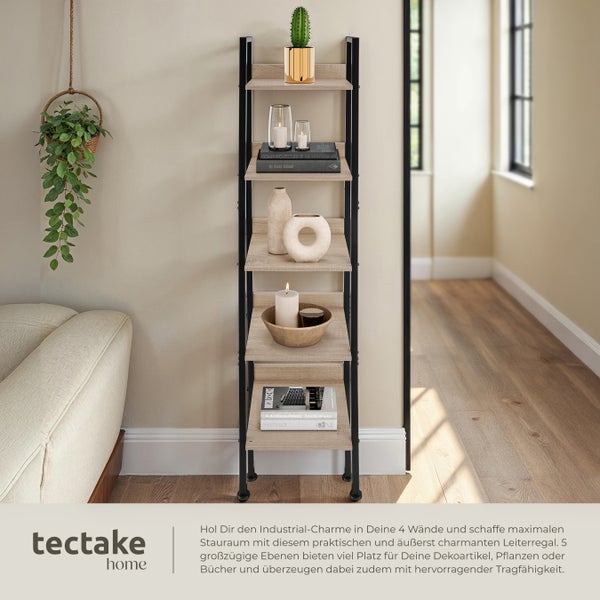 Leiterregal tectake Folkestone inklusive Kippschutz, 35,5 x 31,5 x 170,5 cm Industrial Style Industrial Holz hell, Eiche Sonoma