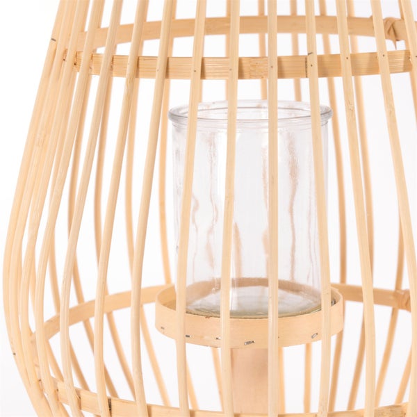 Laterne Finn 50 Bambus, mit Windlicht-Glaseinsatz natur-schwarz