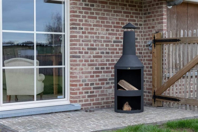 RESCH 502594 Terrassenkamin/Gartenkamin mit Funkenschutz, 45 x 135 cm, Feuerstelle Hitzebeständig & Rostfrei, Feuerkorb für Terrasse/Garten, Stabiler Stand, inkl. Schürhaken