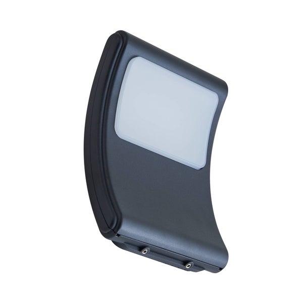 LED-Außenwandleuchte in Anthrazit mit gebogener Form und weißem Diffusor.