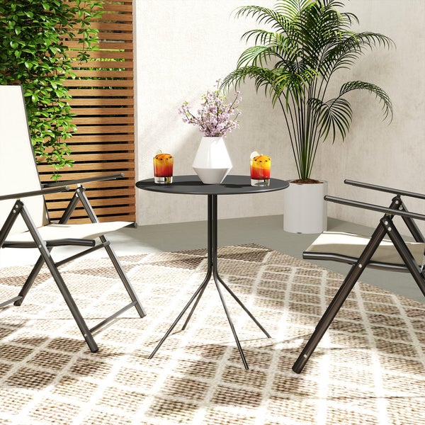 Outsunny Gartentisch klappbar Ø60 x 71 cm, Wetterfest Balkontisch aus Stahl, Rund Beistelltisch mit Fußpolster, Esstisch Outdoor, Campingtisch, Terrassentisch für Garten Terrasse Balkon Schwarz