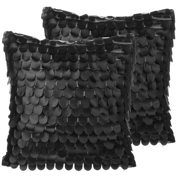 Dekokissen 2er Set LOBELIA Kunstleder 45 x 45 cm Schwarz Ohne Muster
