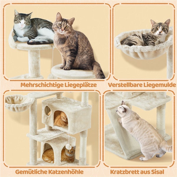 Katzenkratzbaum mit Liegeflächen, verstellbarer Liegemulde, Katzenhöhle und Sisalkratzbrett