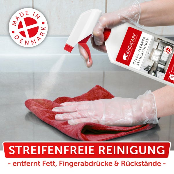 Nordicare Edelstahlreiniger [500ml] Edelstahlpflege Spray für effektive Reinigung I Löst Fett und Verunreinigungen I Edelstahl Reiniger professionell, Eloxal Reiniger