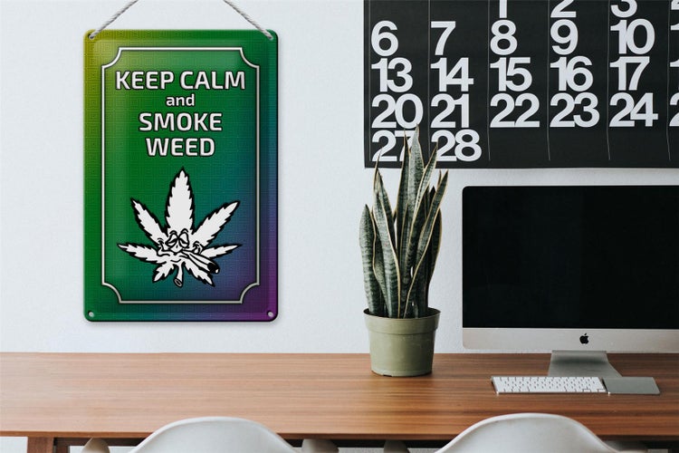 Blechschild Spruch 20x30cm keep calm and smoke weed