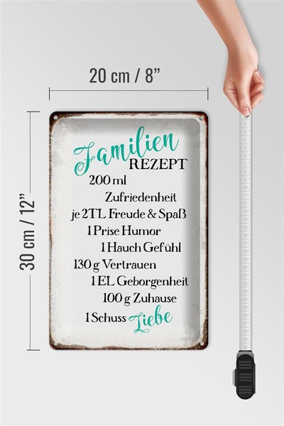 Blechschild Spruch 20x30cm Familienrezept Freude Spaß Humor