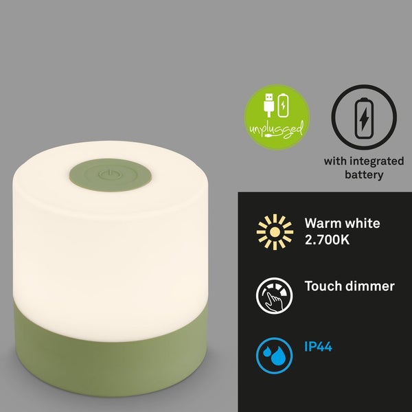 BRILONER ? Mini LED Akku Tischleuchte IP44, Stufenweise Dimmbar, Touch, Mobiles Licht, LED Tischlampe Aussen, 7 cm hoch, Grün