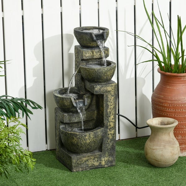 Outsunny Gartenbrunnen, Springbrunnen mit Einstellbarer Strömung, 25L x 24B x 60H cm, Kunstharz, Schwarz