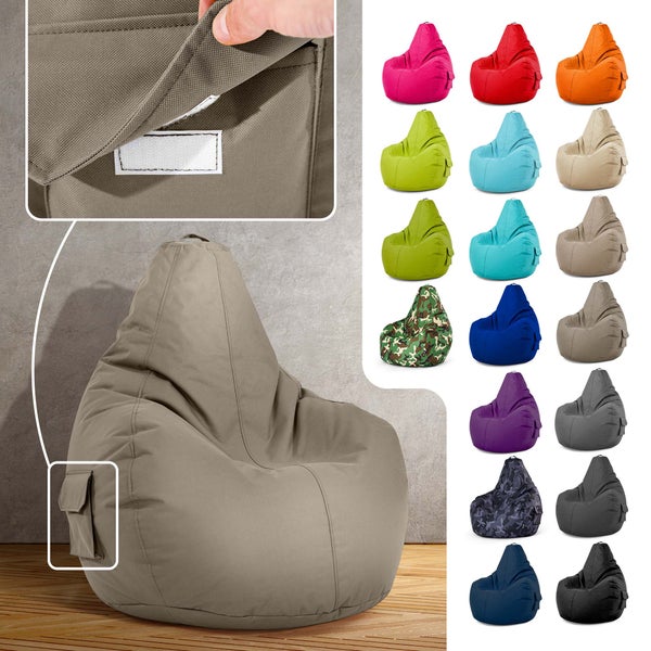 Green Bean Sitzsack mit Rückenlehne 80x70x90cm - Gaming Chair mit 230L Füllung Kuschelig Weich Waschbar - Bean Bag Bodenkissen Lounge Chair Sitzhocker Relax-Sessel Gamer Gamingstuhl Khaki