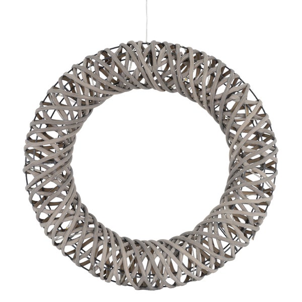 ECD Germany LED Weihnachtskranz Ø40 cm mit 15 LEDs, Warmweiß, Metall & Rattan, Türkranz mit Beleuchtung & Timer, Innen, batteriebetrieben, Lichterkranz zum Aufhängen, Hängekranz Tischkranz Dekokranz