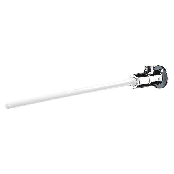 Verchromte Wand-Spülarmatur mit langem weißem Betätigungsstab für WCs.