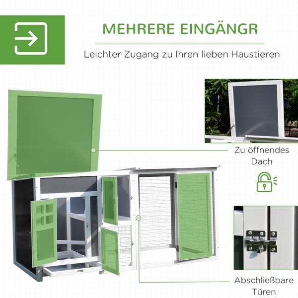 PawHut Hühnerstall Hühnerhaus Geeignet für 1-2 Hühner, mit Nistkasten Eierkiste mit 2 Fächern, Tanne, Grau+Weiß, 160 x 75 x 80 cm