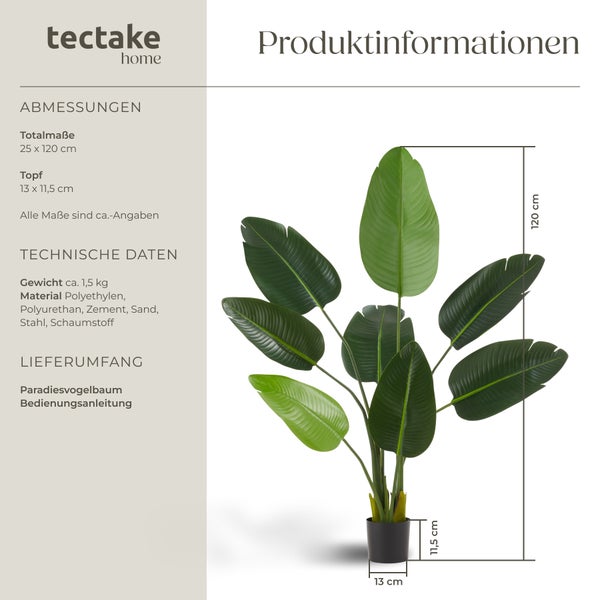 Künstlicher Paradiesvogelbaum tectake Tropic stabiler Kunststoff-Blumentopf verschiedene Größen grün