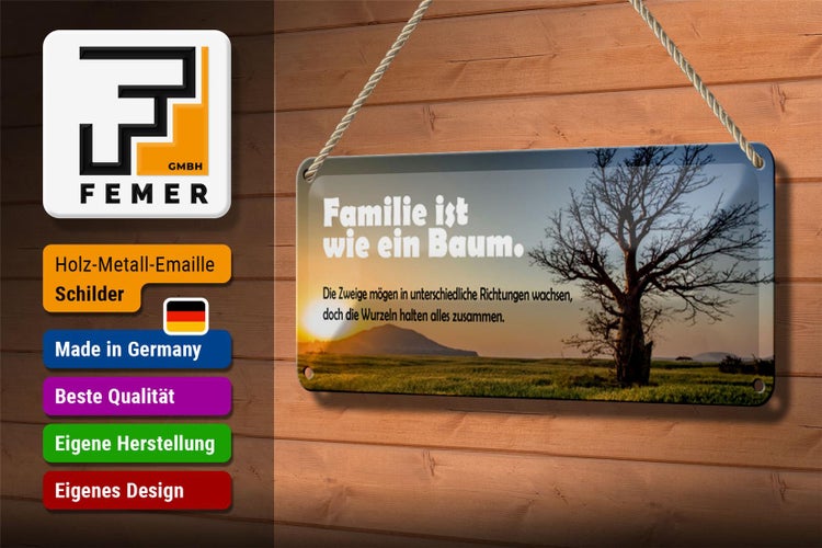 Blechschild Spruch 27x10cm Familie ist wie Baum die Zweige Dekoration