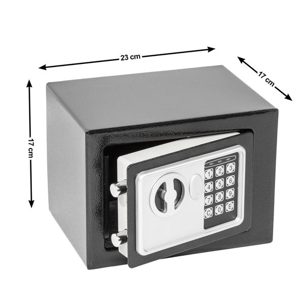 Digitaler Möbeltresor mit den Maßen 23 cm x 17 cm x 17 cm mit geöffneter Tür