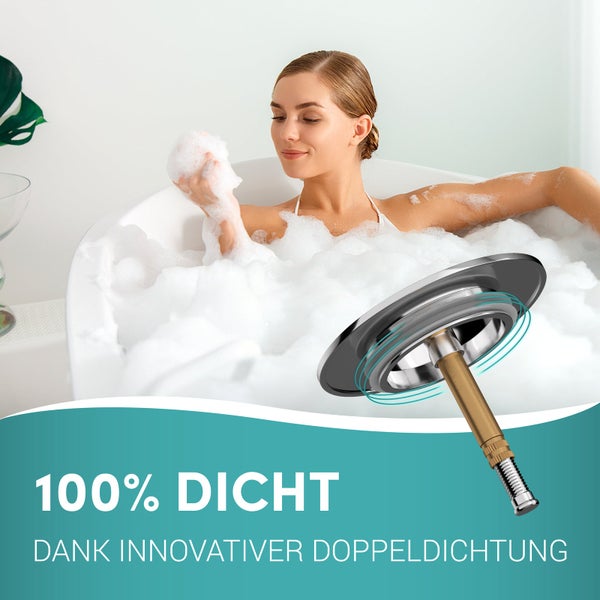 Engelbach® Badewannenstöpsel mit Universaler Passform - integrierte Doppel Dichtung - Chrom