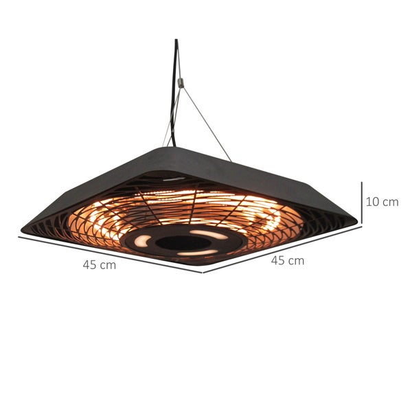 Outsunny Deckenheizstrahler, Heizstrahler mit 3 Heizstufen, 1500W, mit LED inkl. Fernbedienung, Φ42 x H29cm, Alu, Silber