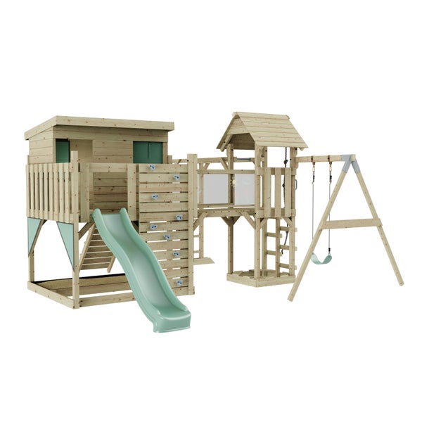 Spielplatz mit Rutsche, Schaukel und Kletterwand für den Garten