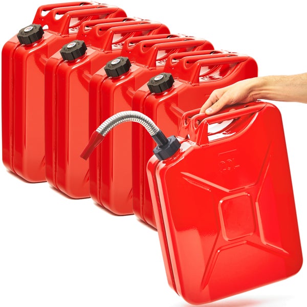 BW® Kraftstoffkanister Metall Benzinkanister 5x 20 Liter mit Schraubverschluss mit Ausgießer - Rot RAL 3000 - UN-Zulassung - Hergestellt in Europa
