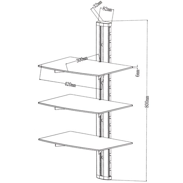 Wandregal tectake  80 x 42 x 34 cm mit 3 Ablagen schwarz