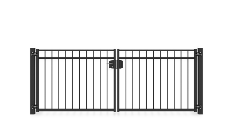 Gartentor ZAUNGURU BASIC-Line Oldenburg aus Metall, Höhe: 123cm, Breite: 334cm, 2-flügelig inkl. Pfosten, Schloss und Zubehör, Feuerverzinkt und zusätzlich in RAL 7016 Anthrazitgrau pulverbeschichtet