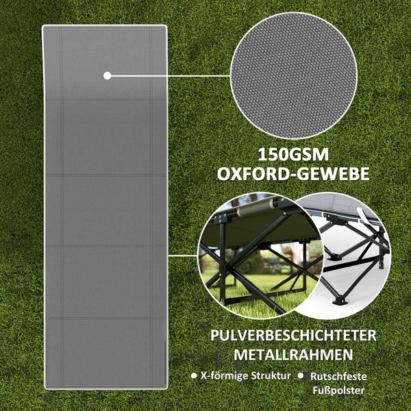 Outsunny Campingbett klappbar Klappbett Feldbett mit Seitentasche Matratze Rutschfest Gästebett bis 150 kg belastbar Outdoor Oxford Schwarz 190 x 67 x 37 cm