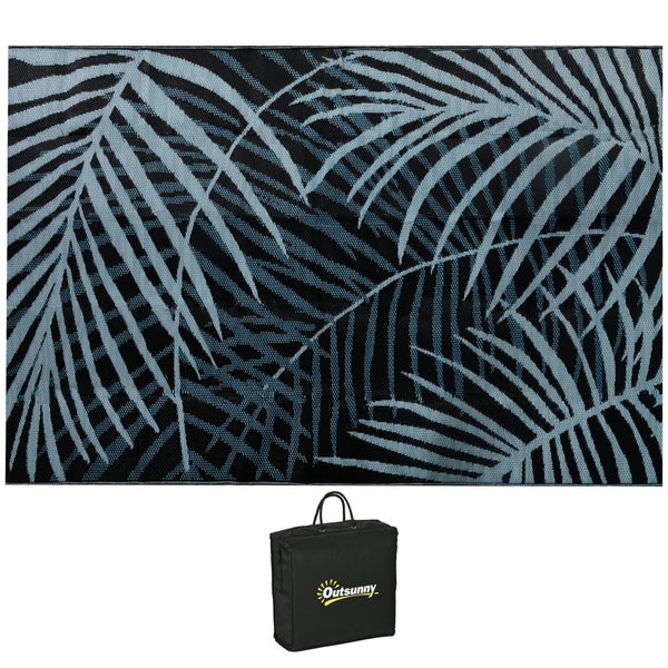 Outsunny Outdoor-Teppich, wasserabweisend  mit Tragetasche, Balkonteppich für Camping, Terrasse, 182 x 274 cm, Kunststoff, Schwarz+Blau