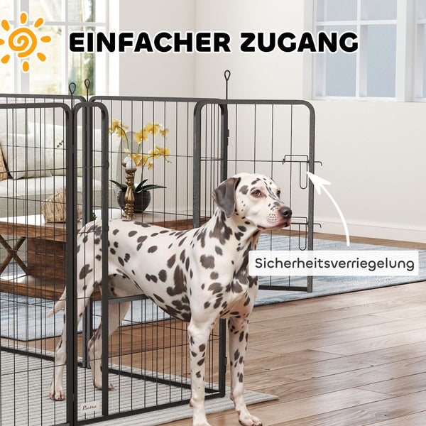 PawHut Welpenlaufstall 12-teilig Welpenauslauf mit 12 Gitterplatten Tür Erdspießen flexibel faltbar Schutzplane Freilaufgehege 100cm hoch Hundelaufstall drinnen draußen Welpengitter für Hund Katze