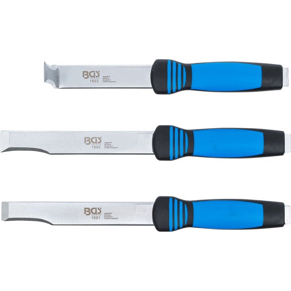 Satz von drei Hohlbeiteln der Marke BGS mit blauem Griff