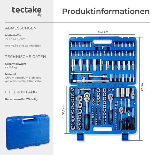 tectake Ratschenkoffer mit 171 Teilen und Produktinformationen