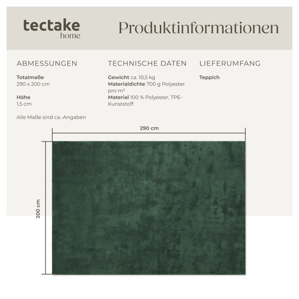 Kurzflorteppich tectake rutschfeste Unterseite verschiedene Größen und Farben 200 x 290 cm