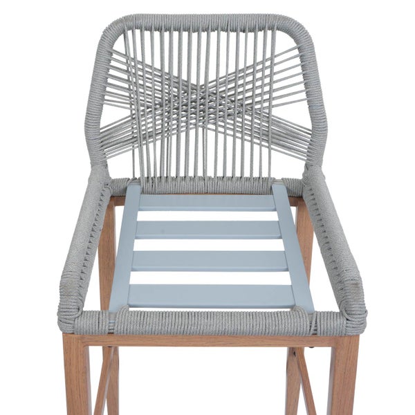 Barstuhl mit geflochtener Rückenlehne und Holzrahmen