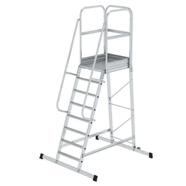 PROREGAL Plattformleiter Mit geräumiger Plattform und Rollen 8 Stufen Inkl. Beidseitigem Handlauf Aluminium
