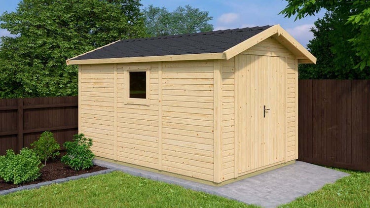 Alpholz Gerätehaus Georg Gartenhaus aus Holz, Holzhaus mit 19 mm Wandstärke Blockbohlenhaus, Naturbelassen 2,4x3,6m