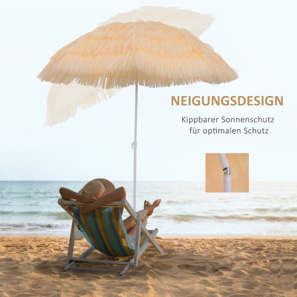 Outsunny Sonnenschirm Strand Ø160cm windfest stabil Strandschirm höhenverstellbar und neigbar UV-Schutz sturmfest Balkon-Schirm faltbarer Gartenschirm für Reisen, Strand, Balkon Beige