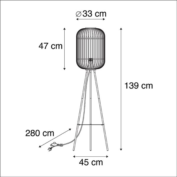 Abmessungen der Stehlampe: Durchmesser 33 cm, Höhe 139 cm
